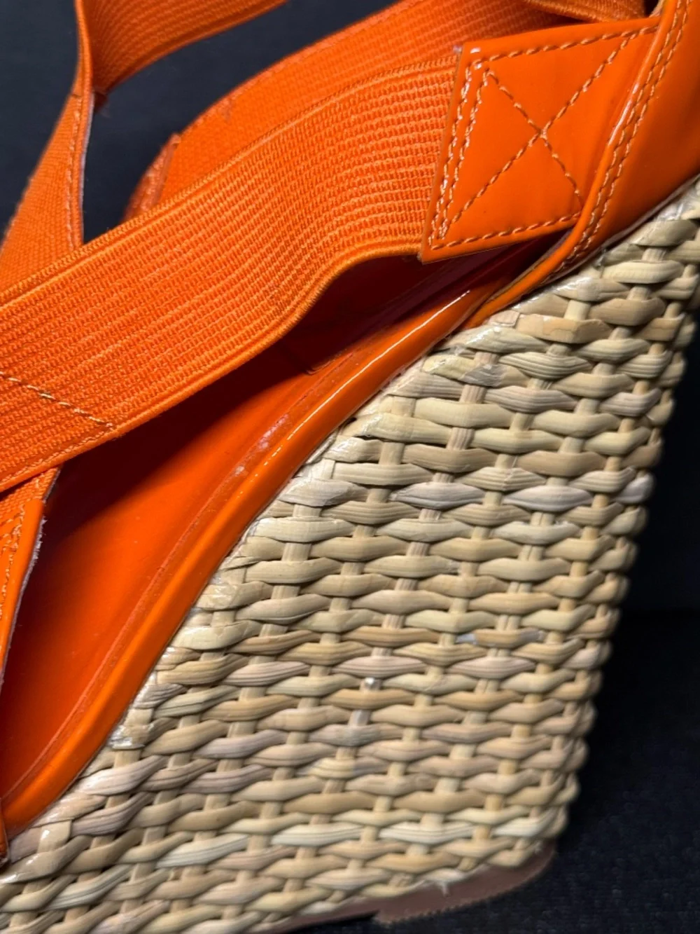 Curations Orange Patent Raffia Platform Wedge Sandals 6M Tropical Resort